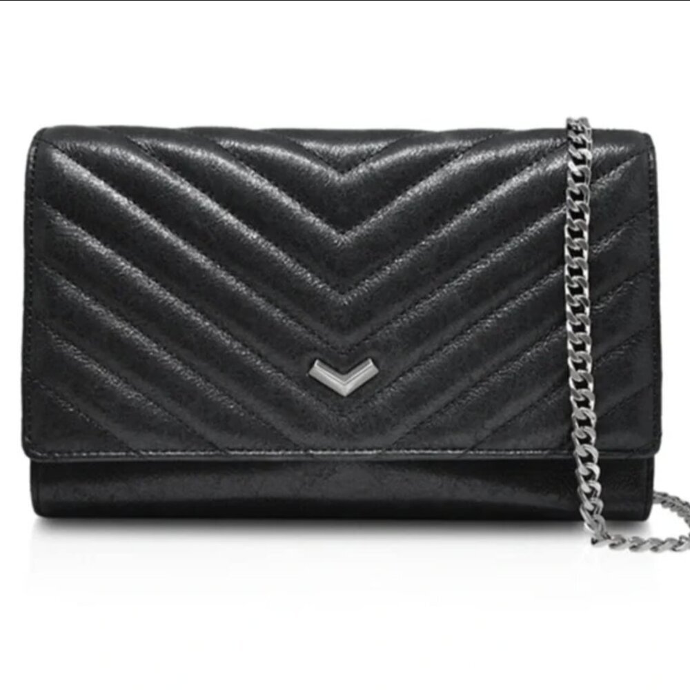 BOTKIER NEW YORK Soho Quilted Black Leather Chain Clutch Wristlet